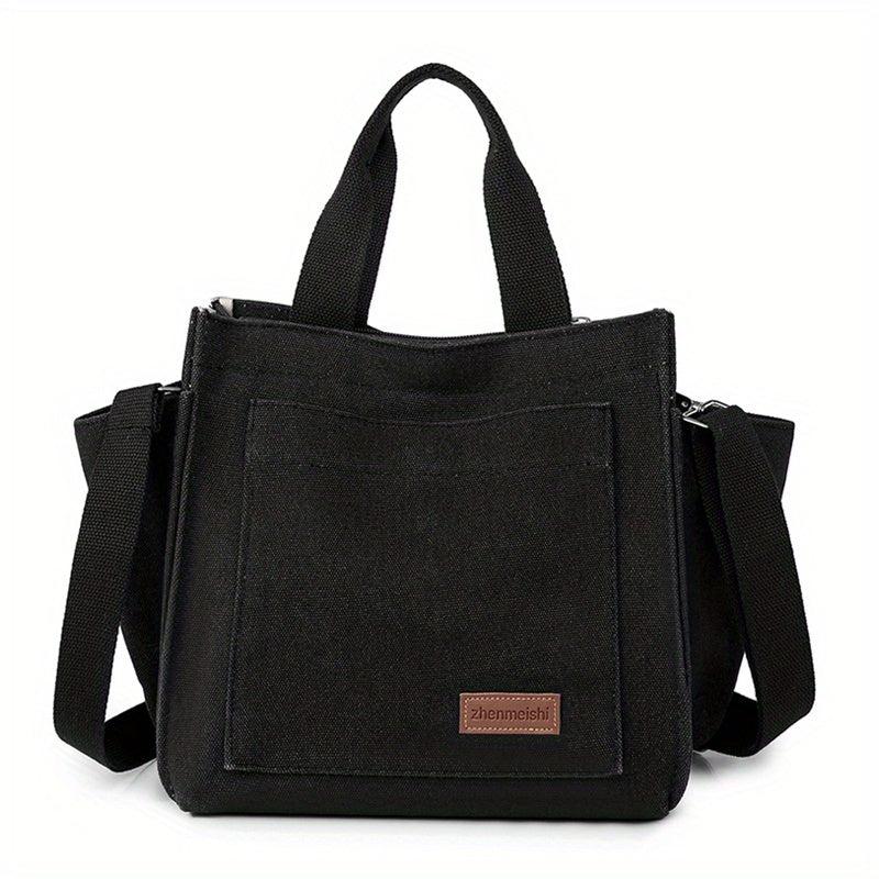 Letter Patch Canvas Crossbody Bag Women's Handbag