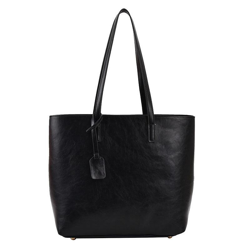 Large Capacity Shoulder Tote Bag Solid Faux Leather