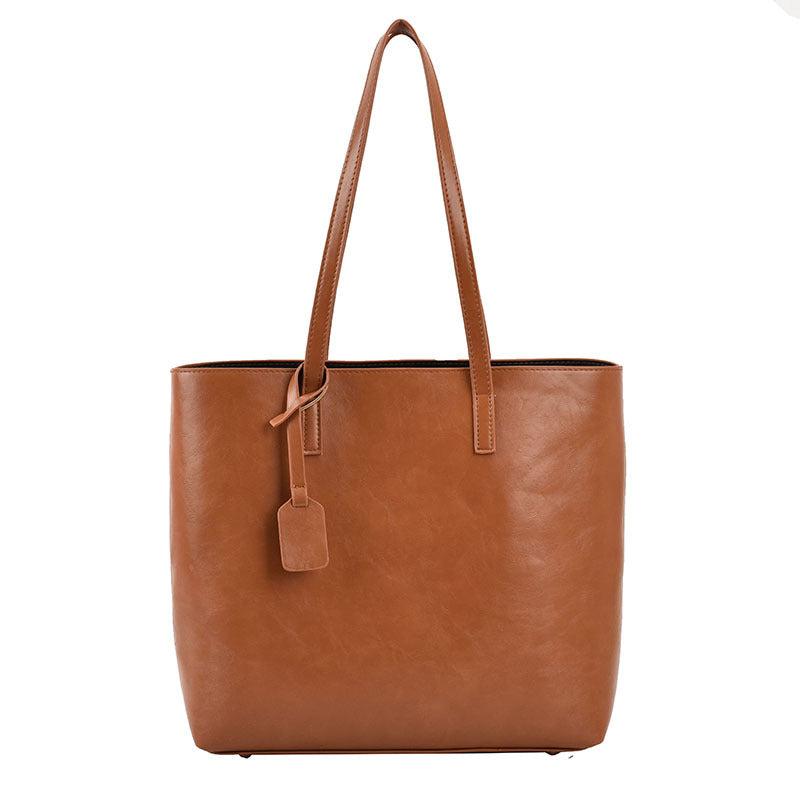 Large Capacity Shoulder Tote Bag Solid Faux Leather