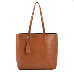 Large Capacity Shoulder Tote Bag Solid Faux Leather