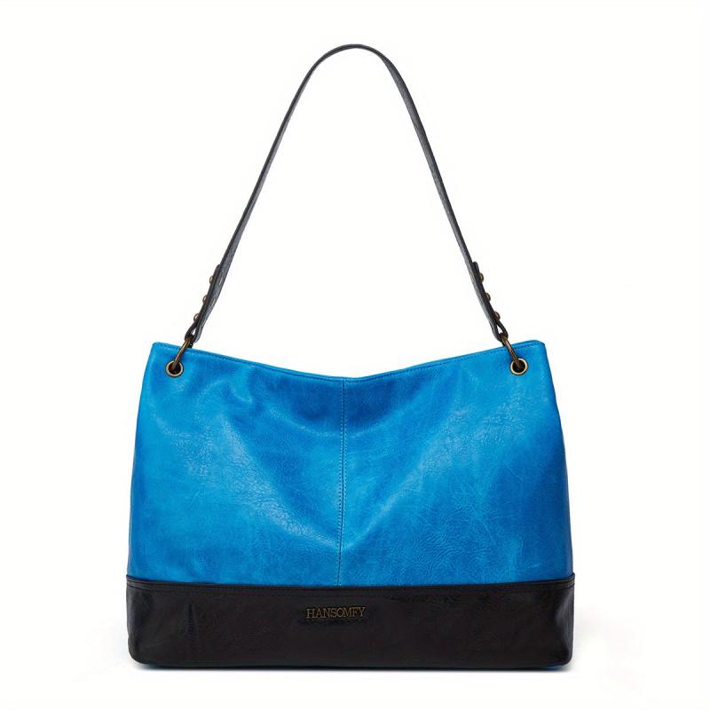 Retro Colorblock Tote Shoulder Bag Large Capacity Minimalist Bag Storage Bag