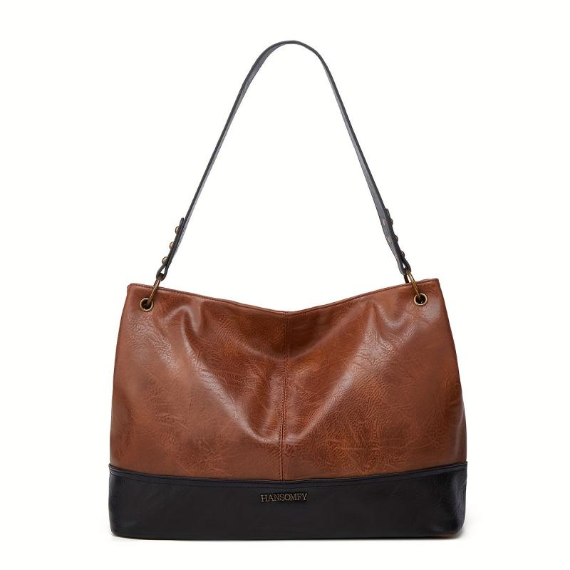 Retro Colorblock Tote Shoulder Bag Large Capacity Minimalist Bag Storage Bag