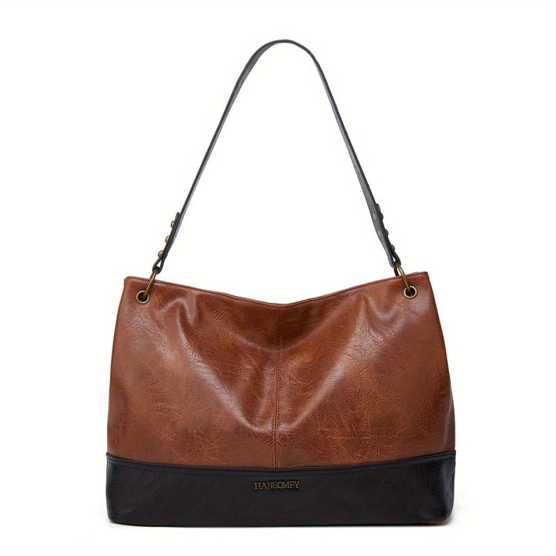 Retro Colorblock Tote Shoulder Bag Large Capacity Minimalist Bag Storage Bag