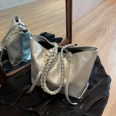 Minimalist Solid Tote Bag Large Capacity Shoulder Bag With Twisted Straps