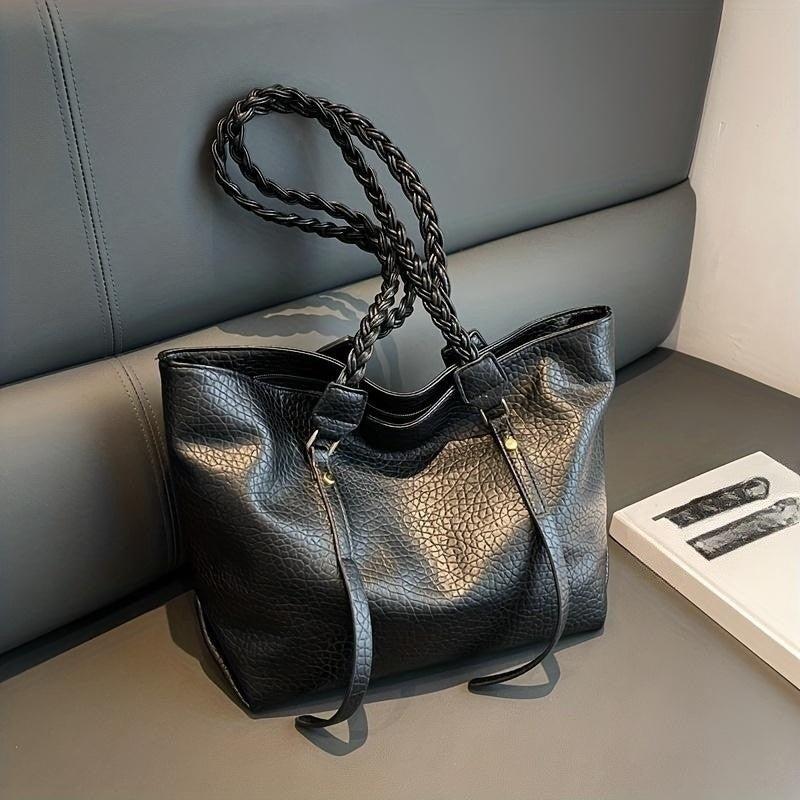 Minimalist Solid Tote Bag Large Capacity Shoulder Bag With Twisted Straps