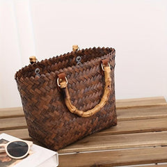 Summer Rattan Woven Handbag Travel Holiday Tote Bag Women