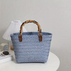 Summer Rattan Woven Handbag Travel Holiday Tote Bag Women
