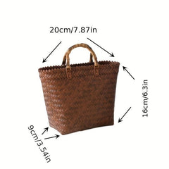 Summer Rattan Woven Handbag Travel Holiday Tote Bag Women