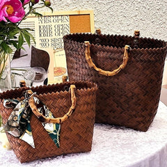 Summer Rattan Woven Handbag Travel Holiday Tote Bag Women