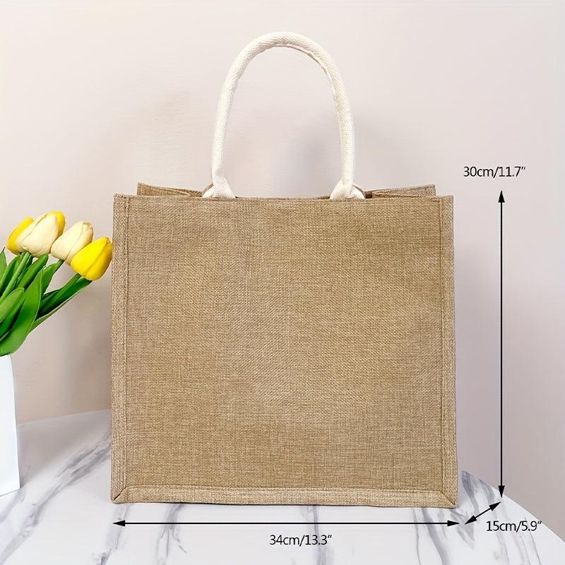 Flower Pattern Linen Tote Bag Large Capacity Shopping Bag