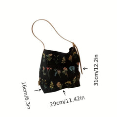 Vintage Flower Canvas Tote Bag Large Capacity Shoulder Bag