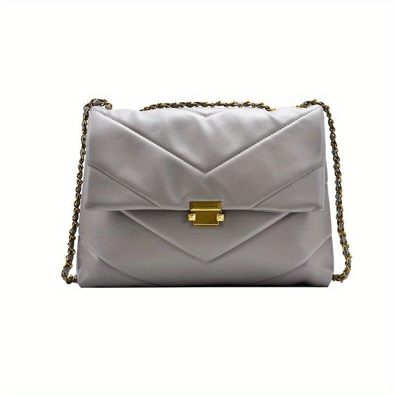 Chevron Quilted Chain Tote Bag Buckle Decor Shoulder Bag