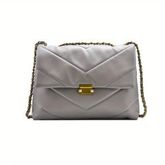 Chevron Quilted Chain Tote Bag Buckle Decor Shoulder Bag