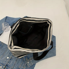 Striped Canvas Tote Bag Shoulder Handbag Travel Commuter
