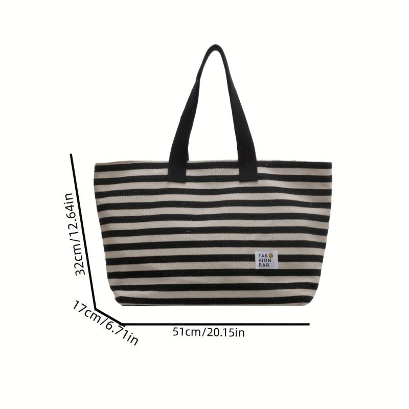Striped Canvas Tote Bag Shoulder Handbag Travel Commuter