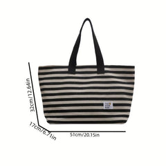 Striped Canvas Tote Bag Shoulder Handbag Travel Commuter