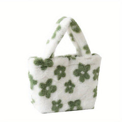 Flower Pattern Satchel Bag Plush Handbag Women's Tote Bag