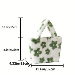Flower Pattern Satchel Bag Plush Handbag Women's Tote Bag