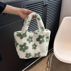 Flower Pattern Satchel Bag Plush Handbag Women's Tote Bag