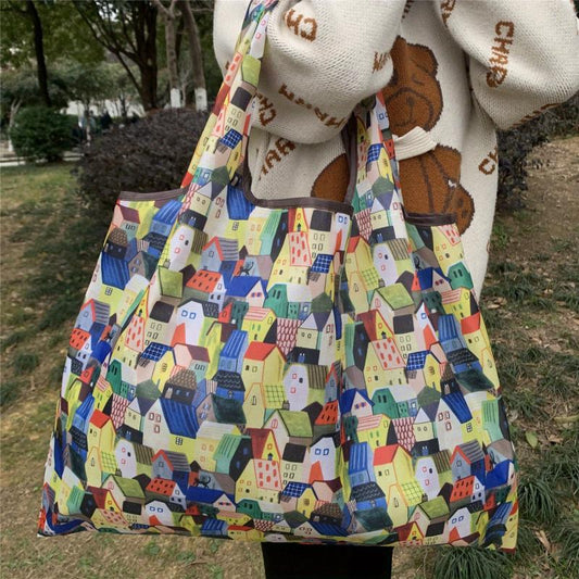 Houses Print Shoulder Bag Large Capacity Lightweight Shopper Bag