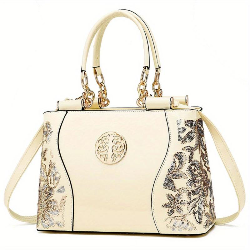 Sequins Flower Pattern Tote Bag Women's Handbag