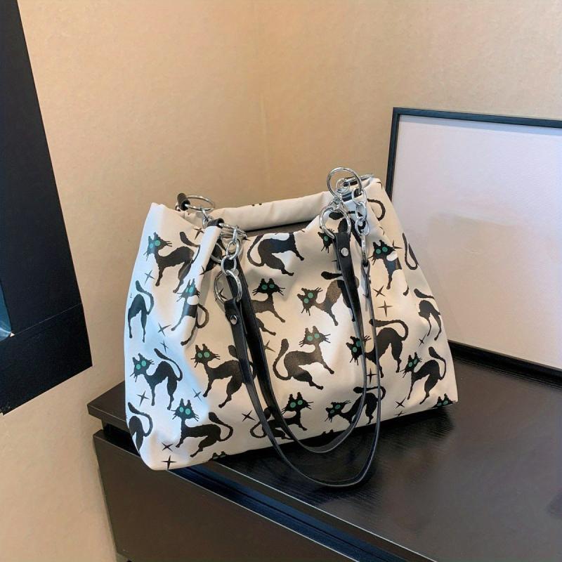 Cat Pattern Tote Bag Lightweight Shoulder Bag Casual Commuter Bag