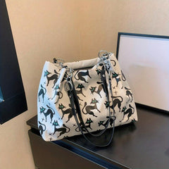 Cat Pattern Tote Bag Lightweight Shoulder Bag Casual Commuter Bag