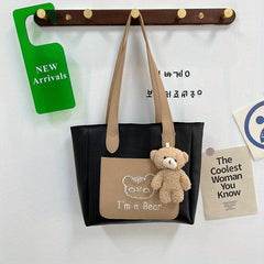 Bear Embroidery Tote Bag Cartoon Shoulder Bag Large Capacity School Handbag