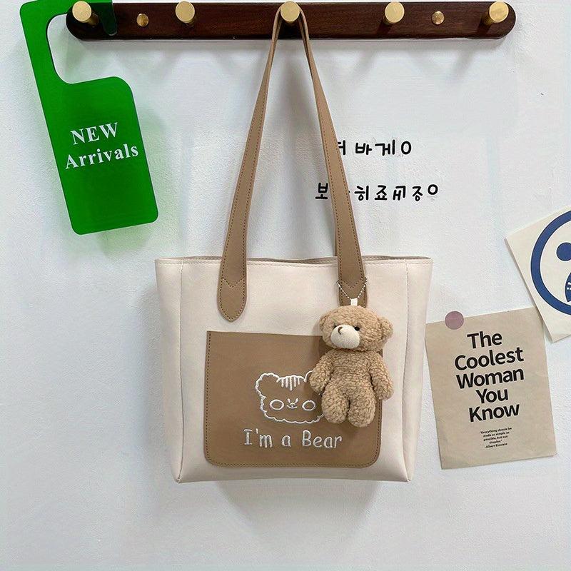 Bear Embroidery Tote Bag Cartoon Shoulder Bag Large Capacity School Handbag