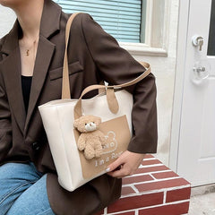 Bear Embroidery Tote Bag Cartoon Shoulder Bag Large Capacity School Handbag