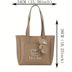 Bear Embroidery Tote Bag Cartoon Shoulder Bag Large Capacity School Handbag