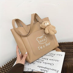 Bear Embroidery Tote Bag Cartoon Shoulder Bag Large Capacity School Handbag