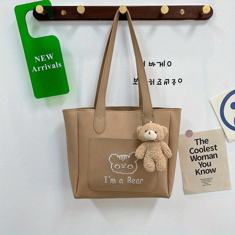 Bear Embroidery Tote Bag Cartoon Shoulder Bag Large Capacity School Handbag