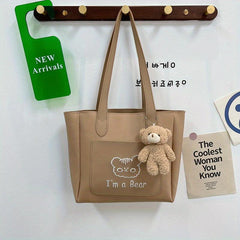 Bear Embroidery Tote Bag Cartoon Shoulder Bag Large Capacity School Handbag