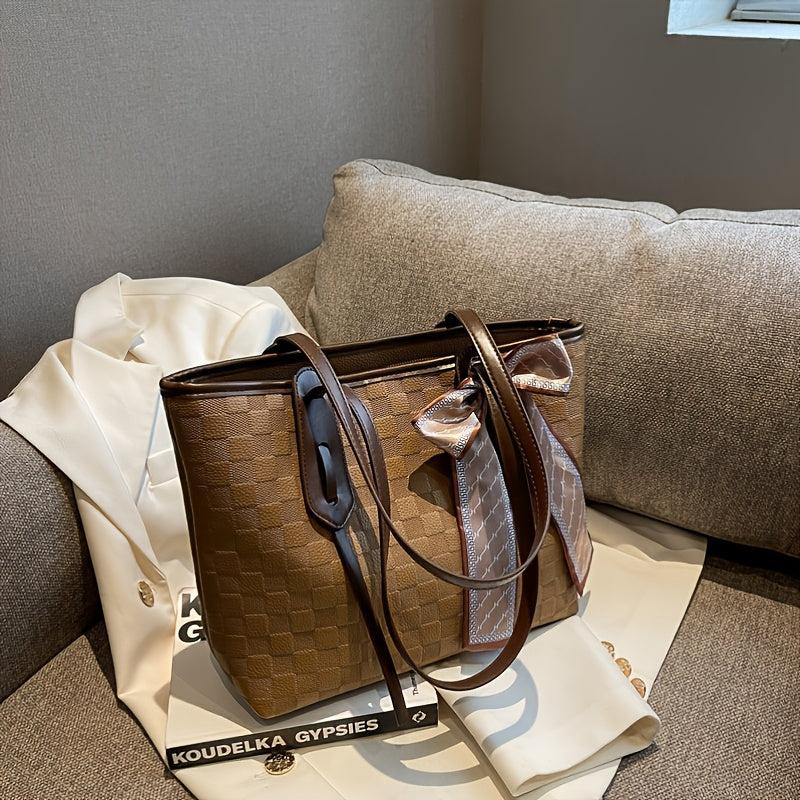 Geometric Pattern Shoulder Bag Large Capacity Tote Bag Scarf Decor Handbag