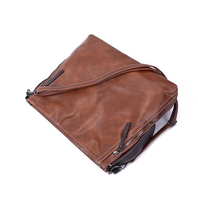 Retro Style Tote Bag Women's Handbag Faux Leather Zipper Shoulder Bag