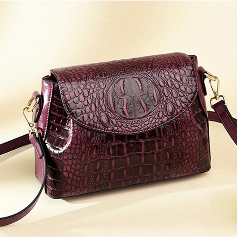 Vintage Crocodile Embossed Square Bag Classic Crossbody Bag