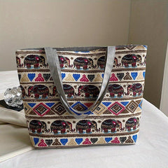 Flower Print Canvas Tote Bag Large Shoulder Bag