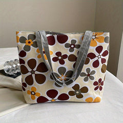 Flower Print Canvas Tote Bag Large Shoulder Bag