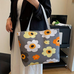 Flower Print Canvas Tote Bag Large Shoulder Bag