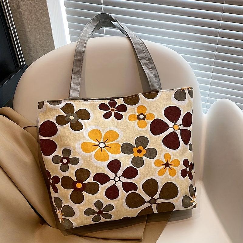 Flower Print Canvas Tote Bag Large Shoulder Bag