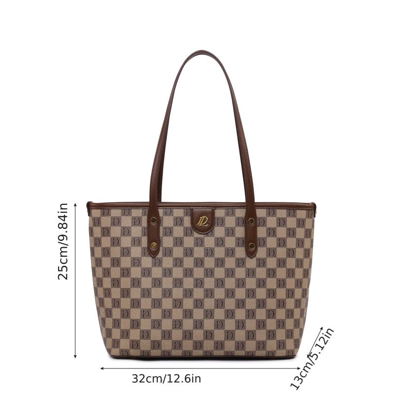 Plaid Print Zipper Tote Bag Large Capacity Versatile Hanbag Zipper Casual Bag