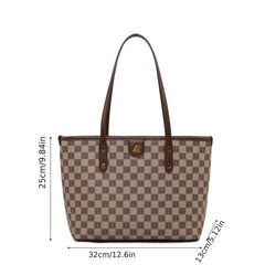 Plaid Print Zipper Tote Bag Large Capacity Versatile Hanbag Zipper Casual Bag