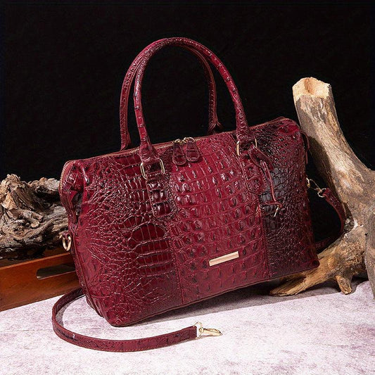 Crocodile Embossed Tote Bag Leather Satchel Purses Women's Travel Boston Bag