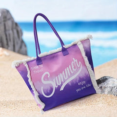 Tie Dye Letter Print Tote Bag Tassel Decor Shoulder Bag