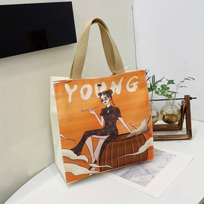 Cartoon Figure Print Tote Satchel Bag Large Capacity Shoulder Bag