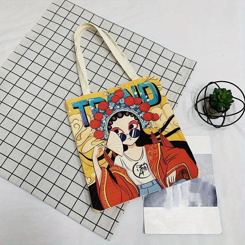 Cartoon Figure Print Tote Satchel Bag Large Capacity Shoulder Bag