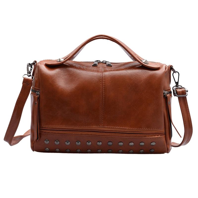 Vintage Shoulder Tote Bag Faux Leather Handbag Zipper Adjustable Strap