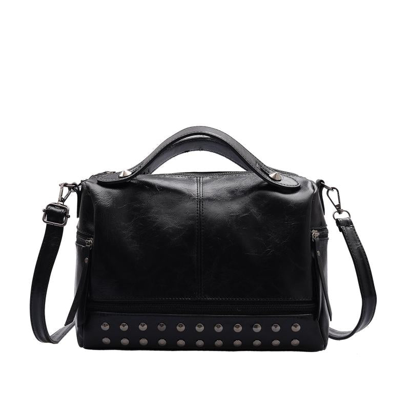 Vintage Shoulder Tote Bag Faux Leather Handbag Zipper Adjustable Strap