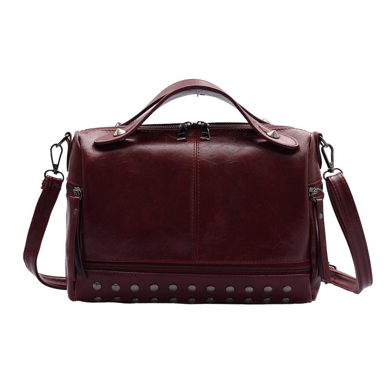 Vintage Shoulder Tote Bag Faux Leather Handbag Zipper Adjustable Strap
